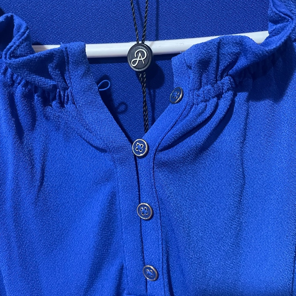 Adrianna Papell Cobalt Blue Ruffle Blouse - Picture 3 of 9